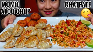 Chicken Momo Spicy Chatpate Aloo Chop Mukbang Nepali Mukbang [upl. by Ermentrude]