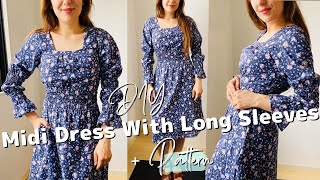 How to sew shirred waist and sleeves dress👗 sewing my perfect everyday dress  tutorial and pattern [upl. by Ahtel966]