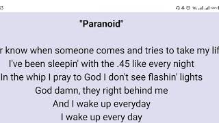 Post Malone  Paranoid with Lyrics [upl. by Nnylsor]