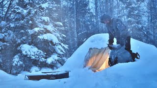 Winter Storm Camping in a Shelter made of Snow  Blizzard Conditions in Atlantic Canada [upl. by Llenroc668]