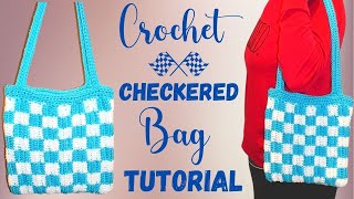 Checkered Crochet Tote Bag Tutorial For Beginners  DIY Crochet Bags [upl. by Enelak243]