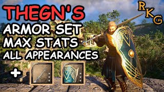 Thegn Armor Set All Appearances  Max Stats  Weapon and Shield  Assassins Creed Valhalla [upl. by Lodhia]