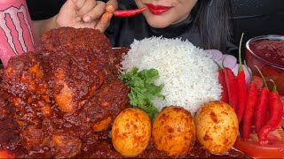 ASMR EATING SPICY WHOLE CHICKEN CURRYSPICY EGG CURRYRED CHILLIRICE FOOD VIDEOS [upl. by Horlacher733]