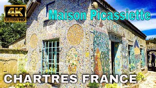 Chartres France 4K Walk  Maison Picassiette  Unique House Mosaic Made from Broken Glass [upl. by Kipton]