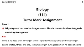 Nios Class 12th Biology 314 Solved TMA Solution English Session October 2024 niostma2024 [upl. by Rafa]