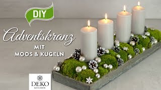 DIY länglicher Adventskranz mit Moos amp Kugeln How to Deko Kitchen [upl. by Acimehs871]