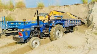 Swaraj Mahindra Sonalika Tractors Loading Sand by Jcb 3dx  Tractor Fully loaded trolley  Ep 11 [upl. by Malin]