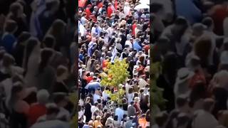 Thousands line streets for funeral of AmericanIsraeli hostage killed in Gaza [upl. by Enirahtak]