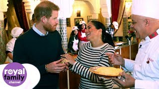 Cest délicieux Duke and Duchess of Sussex taste traditional Moroccan food including pigeon [upl. by Chucho]