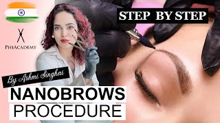 Permanent Eyebrows Full Procedure 2024  Step By Step  Permanent Makeup Course  Phi Academy pmu [upl. by Yedoc]