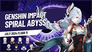 Spiral Abyss July 2024 Floor 11  C0R1 Kamisato Ayaka C1R1 Arlecchino  Genshin Impact [upl. by Notsew231]