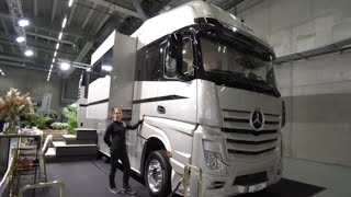 Größtes Wohnmobil Europas Mercedes ACTROS 26 to 12m Extended Roomtour STX 2 SlideOuts  Cargarage [upl. by Leola544]