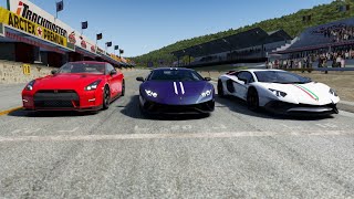 Lamborghini Huracan Performante vs Aventador SV vs Nissan GT R Nismo at Old Spa [upl. by Nylzzaj]