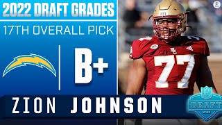 Chargers Take VERSATILE OL Zion Johnson With No 17 Pick I 2022 NFL Draft Grades [upl. by Traggat]