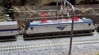 NScale Amtrak ACS64s traversing the last bit of nature before hitting urbania Model Railroad Fun [upl. by Aiyotal92]