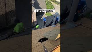 Steep roof tear off 🚮🪜🔨 roofing roofer construction homerepair dyi roofers roof tools [upl. by Cyndy]