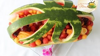 Arreglo de fruta con una sandia  Arte con fruta  La receta de la abuelita [upl. by Ydroj]