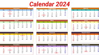 Calendar 2024 with Holidays  Kalendar 2024  Hindu festival with holidays 2024  New Calendar 2024 [upl. by Isyak356]