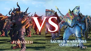 WARHAMMER III Total War  Forsaken VS Saurus Warriors Shields [upl. by Rabah62]