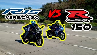 YAMAHA R15 V3 VS SUZUKI GSX R 150  DRAG RACE [upl. by Annaiel]