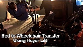 Caregiver Transferring Patient Bed To Wheelchair Using Invacare Hoyer Lift [upl. by Ydneh17]