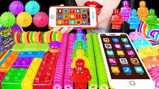 ASMR RAINBOW DESSERTS EDIBLE iPHONE 무지개 디저트 먹는 아이폰 레고 코하쿠토 레인보우 캔디 젤리 스낵 먹방 EATING SOUNDS MUKBANG [upl. by Gladdie]