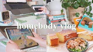 chill vlog  morning routine book haul baking a cake playing animal crossing and Genshin [upl. by Htebasile622]