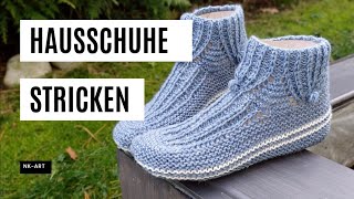 Hausschuhe Socken mit zwei Nadeln oder mit Rundstricknadeln stricken [upl. by Tim198]