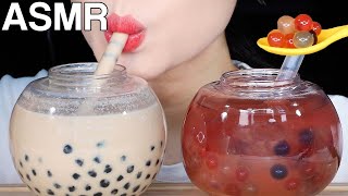 ASMR Bubble Tea Tapioca Pearls Popping Boba 버블티 먹방 Eating Sounds Mukbang [upl. by Odlanyer]