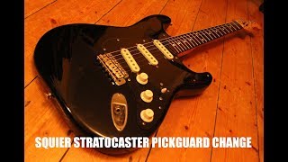 SQUIER STRATOCASTER PICKGUARD CHANGE [upl. by Alesig866]