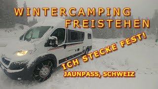 WINTERCAMPING JAUNPASS IN DER SCHWEIZ ICH STECKE FEST GLOBECAR CAMPSCOUT B FREIHSTEHEN IM WINTER [upl. by Grussing566]