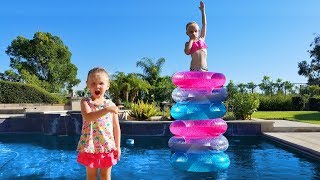 Backyard Swimming Pool Olympics Stacking Pool Floats Challenge [upl. by Brigitte]