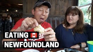 NEWFOUNDLAND FOOD  EATING COD TONGUES at Chafes Landing in Petty Harbour [upl. by Ynoffit]