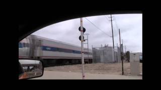 Amtrak Train San Diego from car with rare old locomotive and cars [upl. by Oigile]