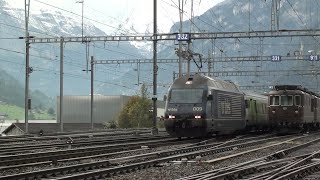 Herbstzeit in Frutigen  Re 465 mit EW III amp Güterzüge auf dem Kanderviadukt [upl. by Ennailuj]