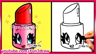 How to Draw Cartoons  Cute Lipstick  Makeup amp Cosmetics Tutorial Fun2draw Art [upl. by Rostand]