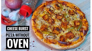 Pizza without Oven using Readymade Base  Cheeseburst Paneer PizzaDominos Style Pizza Recipe [upl. by Mairb51]