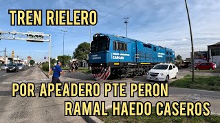 TREN RIELERO POR HAEDO APEADERO PERON RAMAL HAEDO CASEROS LOCOMOTORA 9432 12 CHATAS PLAYAS [upl. by Shermy]