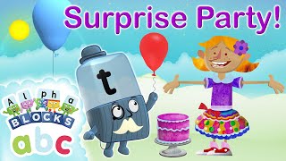 officialalphablocks  Surprise Party 🎉 🎁  Learn to Spell  Phonics [upl. by Gipson315]