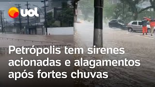 Chuva no RJ Petrópolis tem alagamentos e sirenes são acionadas veja vídeos [upl. by Enialem288]