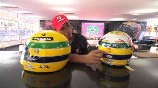 Hamilton explains special Senna tribute helmet BBC F1 2011 Brazilian GP [upl. by Jemena]