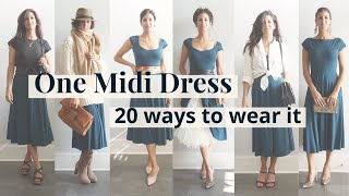 One Midi Dress 20 ways to wear it  Styling Closet Essentials  Slow Fashion [upl. by Areek]