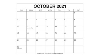 Printable October 2021 Calendar Templates with Holidays  Wiki Calendar [upl. by Sousa]