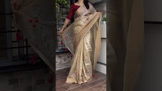 Organza silk saree with thread work and jacquard Red blouse trending onam shorts saree festival [upl. by Baynebridge]