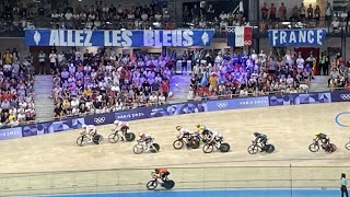 Frances Benjamin Thomas crashing amp winning gold in track cycling mens omnium Paris Olympics 2024 [upl. by Nesta]