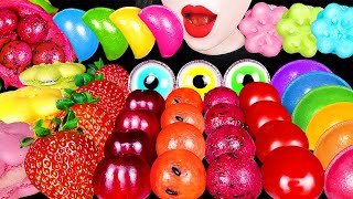 ASMR RAINBOW TTEOK MACARONS RED FRUITS EYE BALL GUMMY 레인보우떡 무지개 마카롱 눈알젤리 빨간과일먹방 EATING MUKBANG [upl. by Constantia]