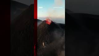 Mount Etna Europes most active volcano erupts into Sicilys night sky Volcano BBCNews [upl. by Nekcerb]