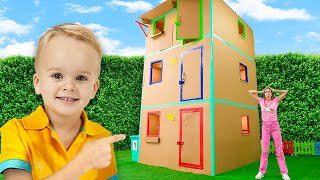 Giant Cardboard House  Funny Kids Adventures [upl. by Moonier]