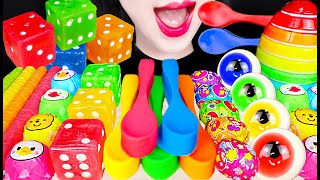 ASMR RAINBOW DESSERT EDIBLE SPOON DICE CANDY 먹는 숟가락 무지개 먹방 MUKBANG [upl. by Odinevneib]