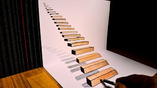 How to draw 3d stairway trick art on paper stairway to heaven [upl. by Tracee]